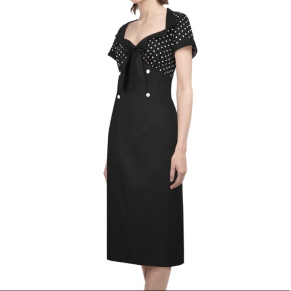 ⚫️⚪️Dottie Pin Up Pencil Dress Black⚪️⚫️ - Picture 3 of 11
